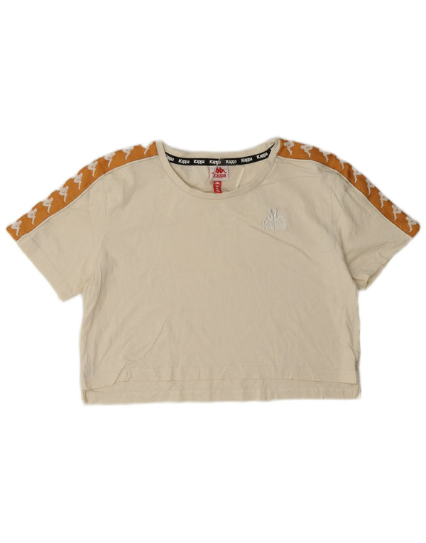 Kappa Damen Crop Graphic T-Shirt Top UK 6 XS Off White Colourblock