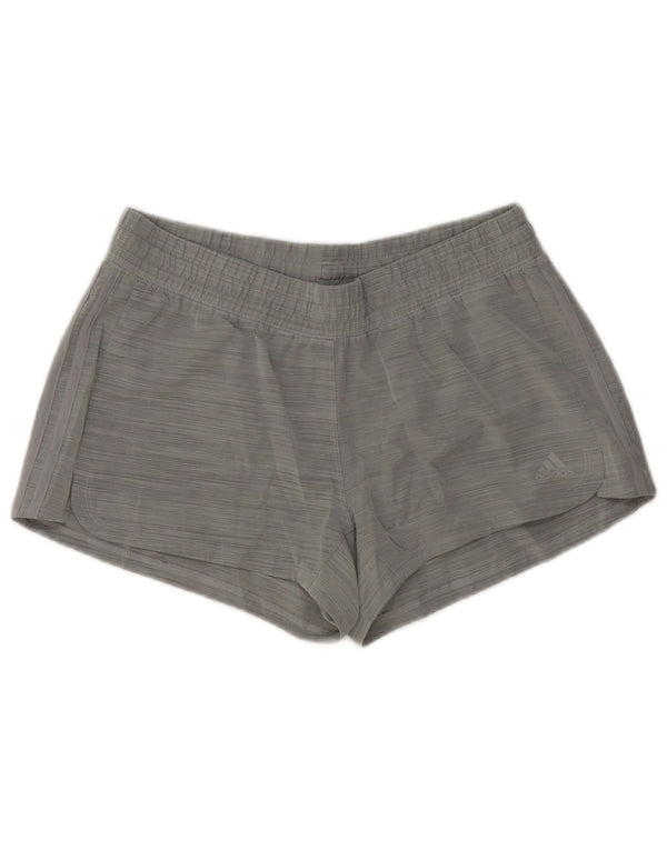 Adidas Womens Sport Shorts UK 12/14 Medium Grey Pinstripe Polyester