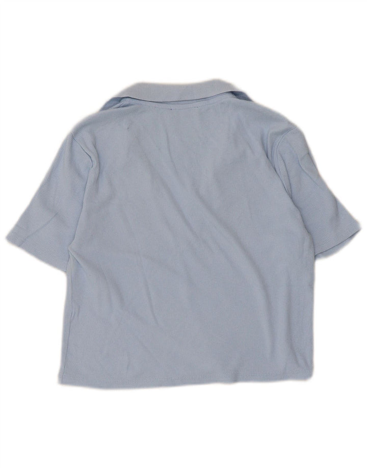 Zara Womens Crop Polo Shirt UK 14 Large Blue