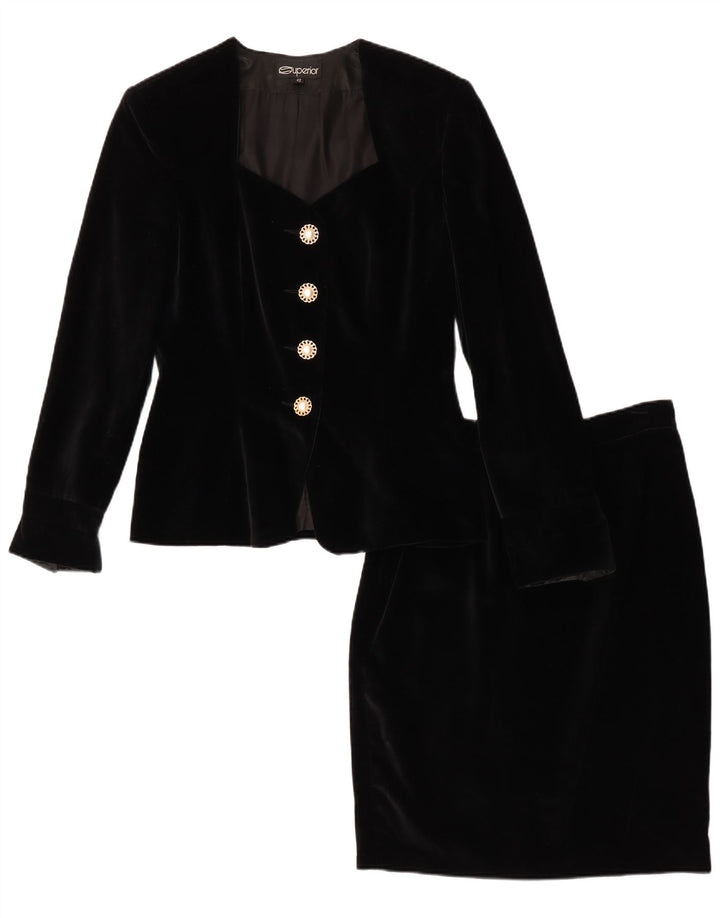 Superior dame 4 knap velour 2 dele nederdel sæt IT 42 Medium W28 Sort