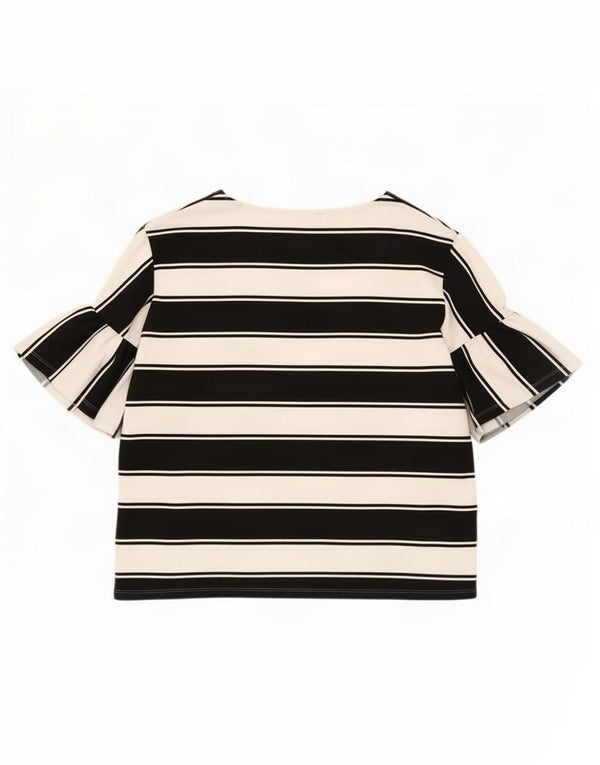 Blusa feminina de manga 3/4 Marks & Spencer UK 18 XL algodão listrado preto