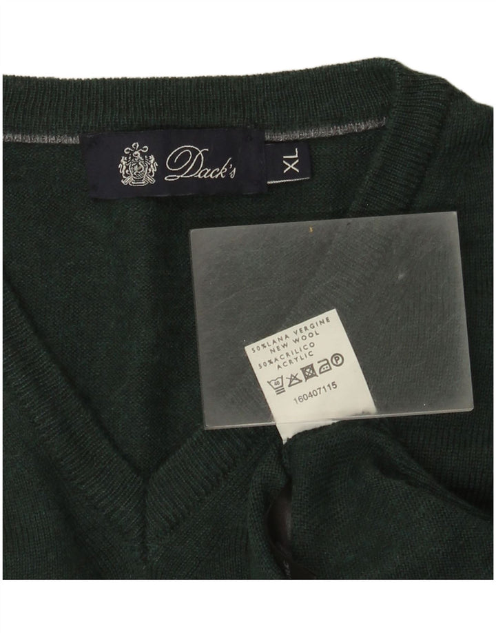 Męski sweter z dekoltem w kształcie litery V, XL, zielona wełna