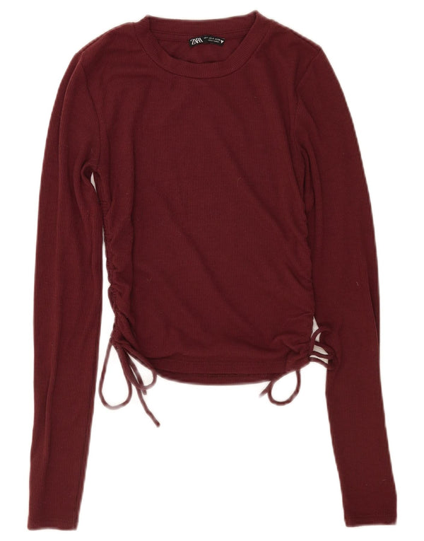 Zara Womens Crop Top Langærmet UK 10 Small Bourgogne Polyester