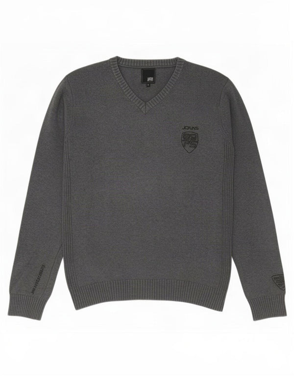Jack & Jones Mens V-Neck Jumper Sweater Medium Grey Cotton
