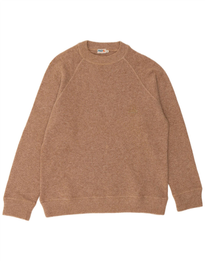 Vintage męski sweter z okrągłym dekoltem, średnio beżowa wełna