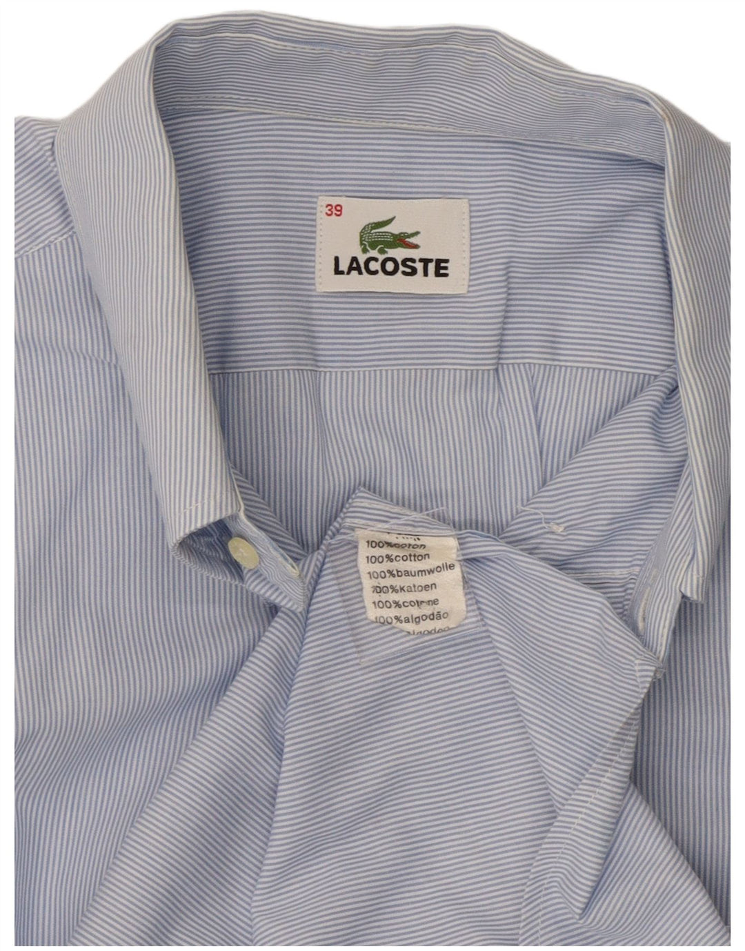 Lacoste Kortærmet Herreskjorte Størrelse 39 Medium Blå Nålestribet Bomuld