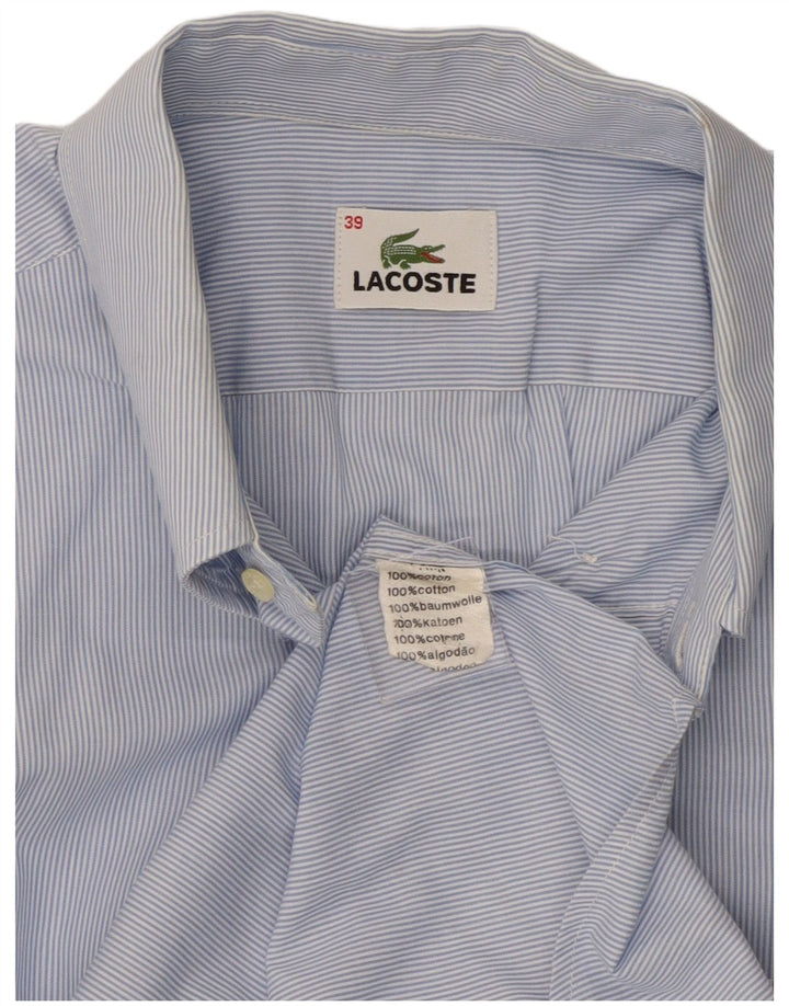 Lacoste Kortærmet Herreskjorte Størrelse 39 Medium Blå Nålestribet Bomuld