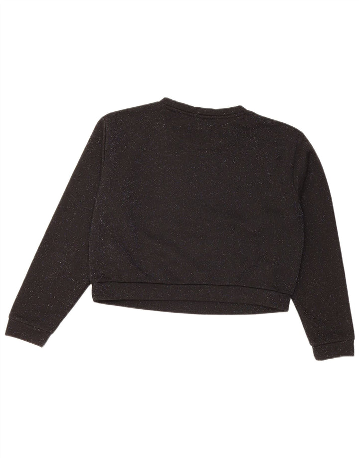 GUESS Womens Oversized Crop Sweatshirt Jumper UK 10 Small Black Flecked