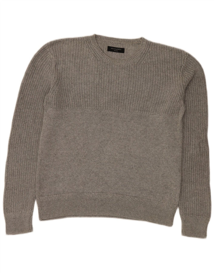 All Saints Herren-Pullover mit Rundhalsausschnitt, mittelgraue Baumwolle