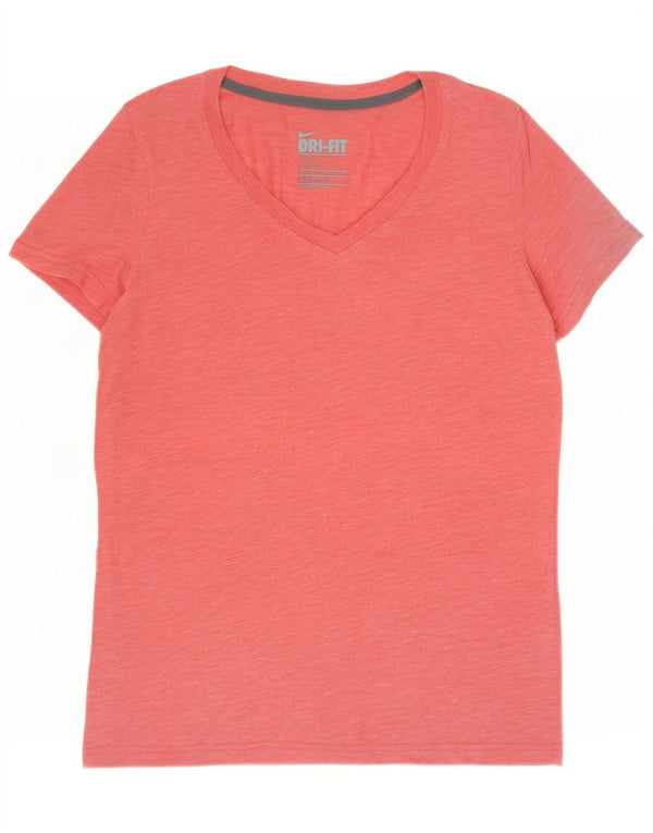 Nike Womens Dri Fit Short Sleeve Loose T-Shirt Top UK 10 Small Pink Flecked