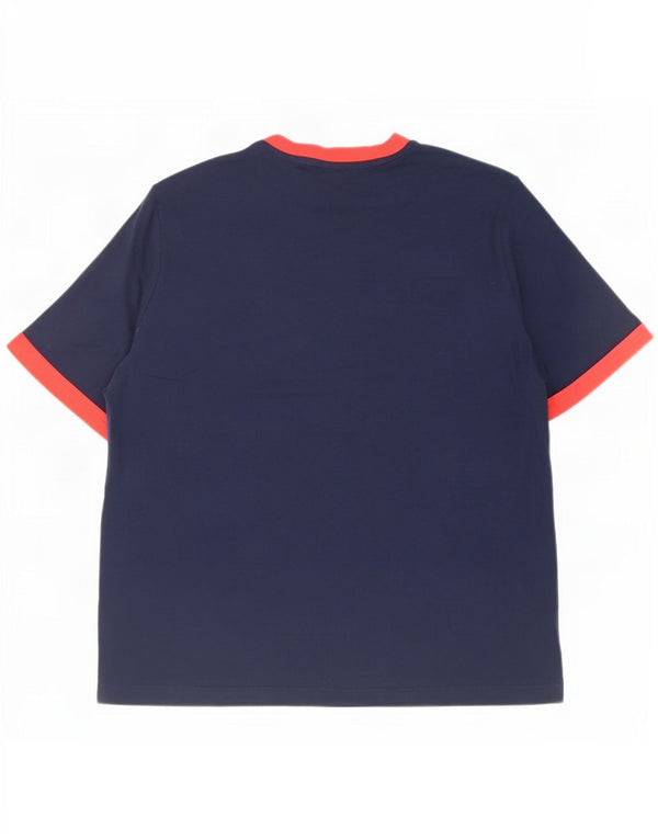 Reebok Mens Graphic T-Shirt Top Large Navy Blue Colourblock Cotton