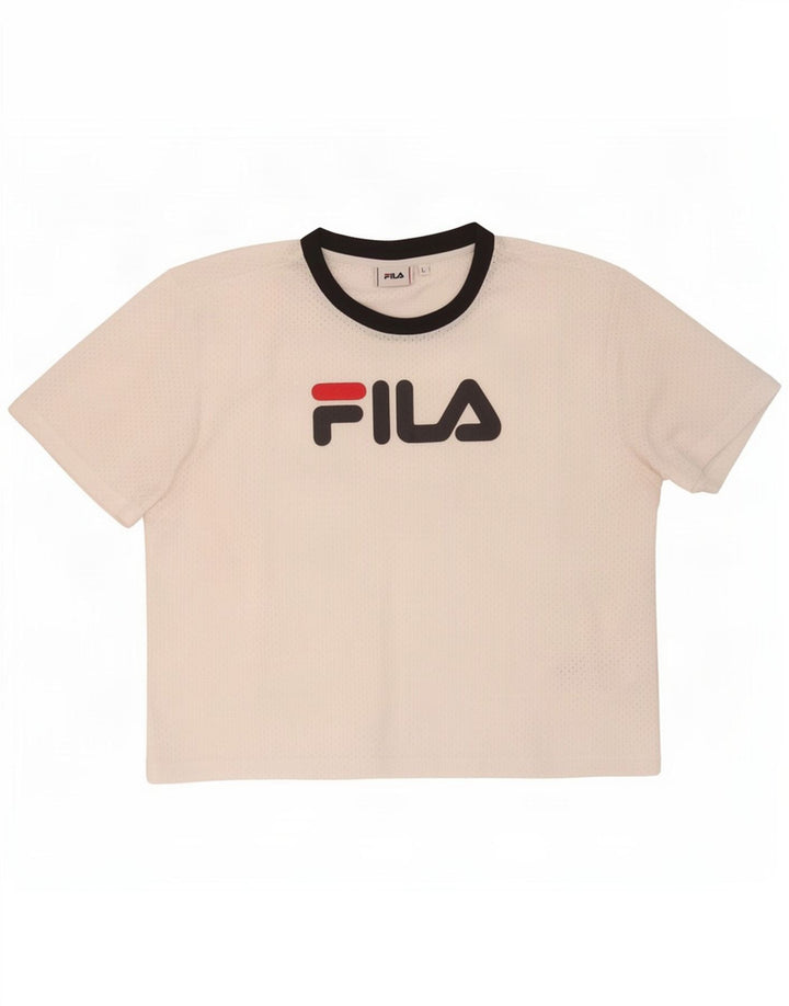 Fila Damen Grafik-T-Shirt-Oberteil UK 16 Large Weiß Polyester