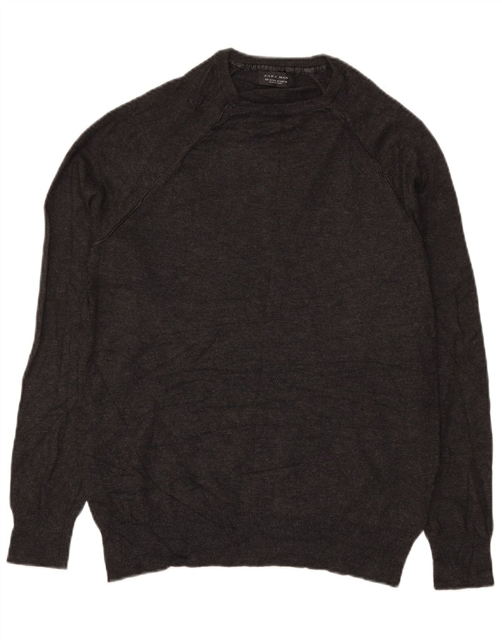 Zara Mens Crew Neck Jumper Sweater Medium Grey