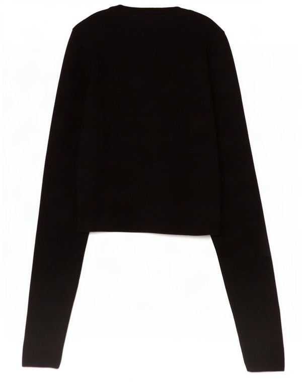 Zara Womens Crop Top Long Sleeve UK 8 Small Black Viscose