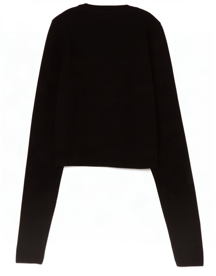 Zara Womens Crop Top Long Sleeve UK 8 Small Black Viscose