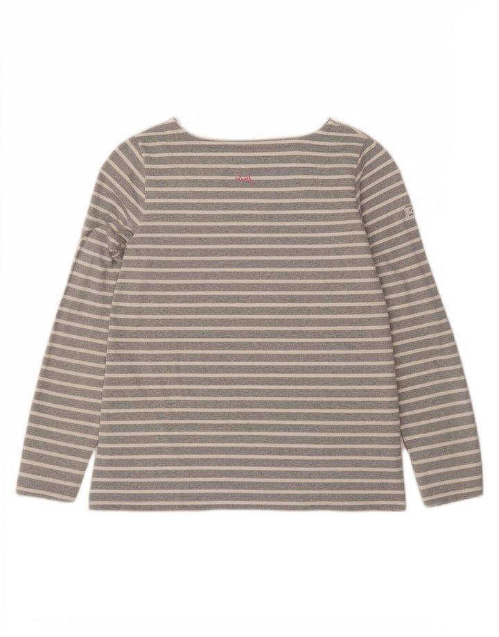 Joules Womens Top Long Sleeve UK 12 Medium Grey Striped Cotton
