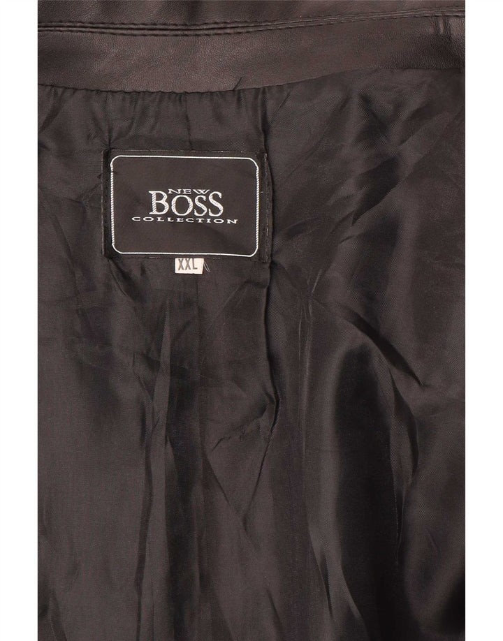 Hugo Boss Mens 4 Button Leather Blazer Jacket UK 44 2XL Black