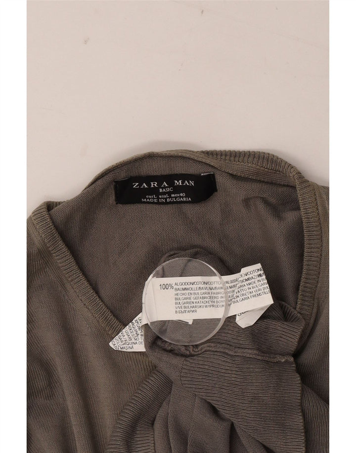 Zara Mens Crew Neck Jumper Sweater Large Grey Cotton