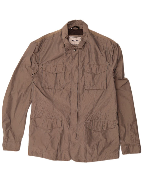 Jaqueta utilitária masculina Geox Respira UK 40 grande poliéster listrado marrom
