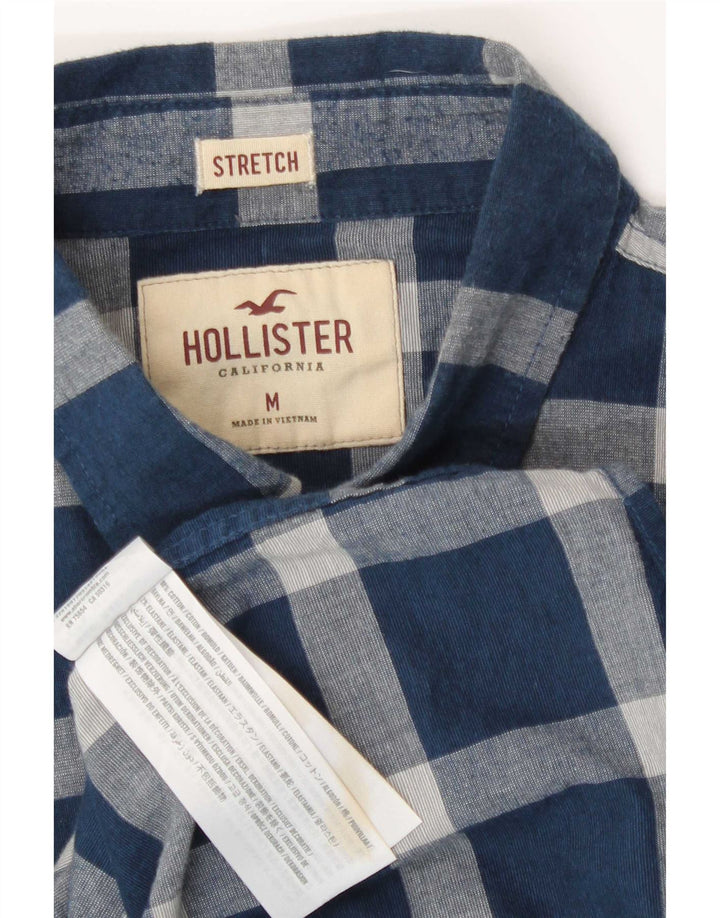 Hollister Mens Stretch Shirt Medium Navy Blue Check Cotton