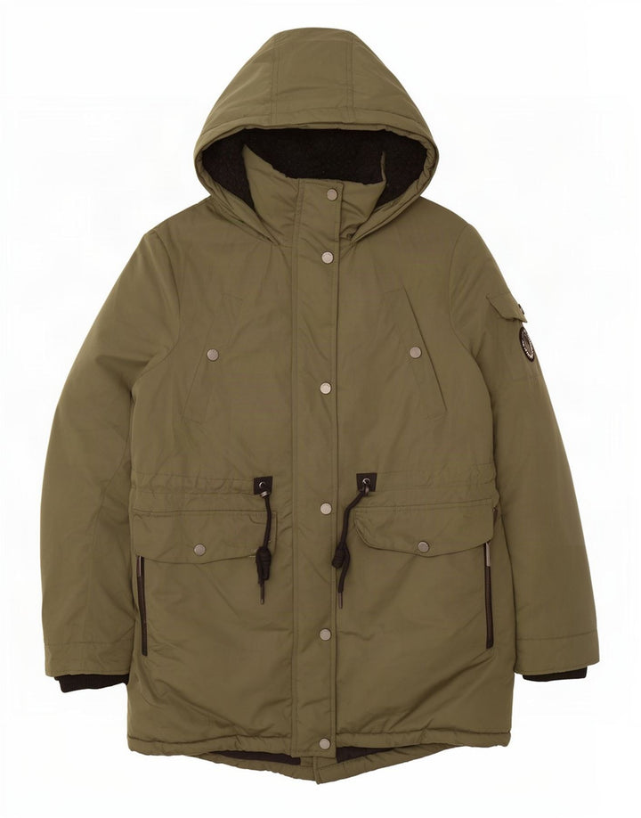 Superdry Womens Hooded Parka Jacket UK 8 Small Khaki Polyester