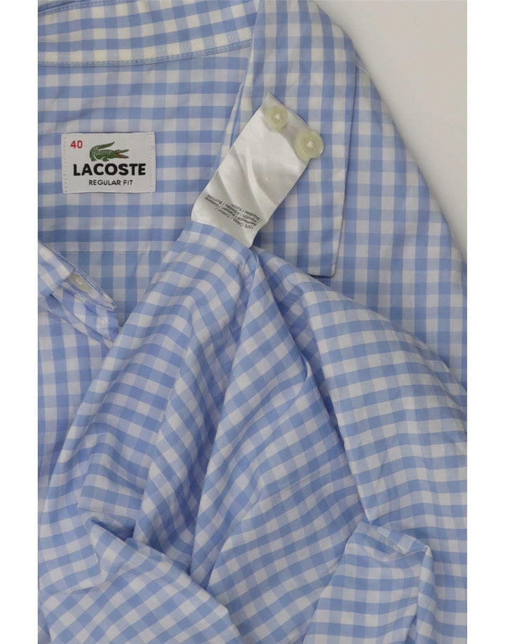 Lacoste Mens Regular Fit Shirt Size 40 Medium Blue Gingham Cotton