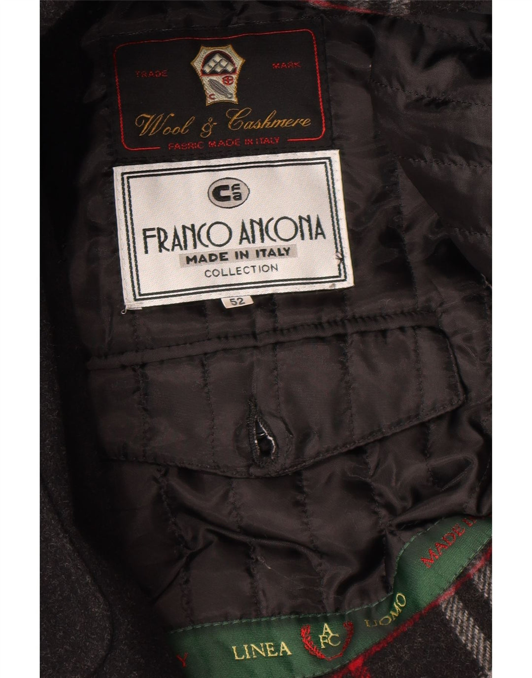 Franco Ancona Mens Overcoat IT 52 XL Black Wool