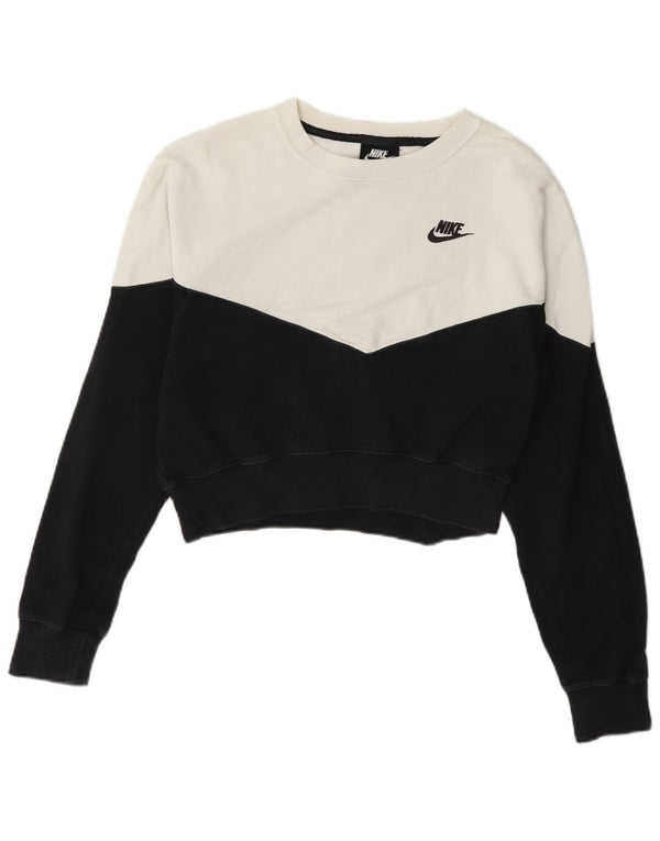 Nike Womens Crop Sweatshirt Jumper UK 10 Small White Colourblock Bomuld