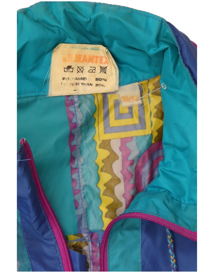 J Jeantex Mens Hooded Rain Jacket IT 50/52 Large Multicoloured Geometric