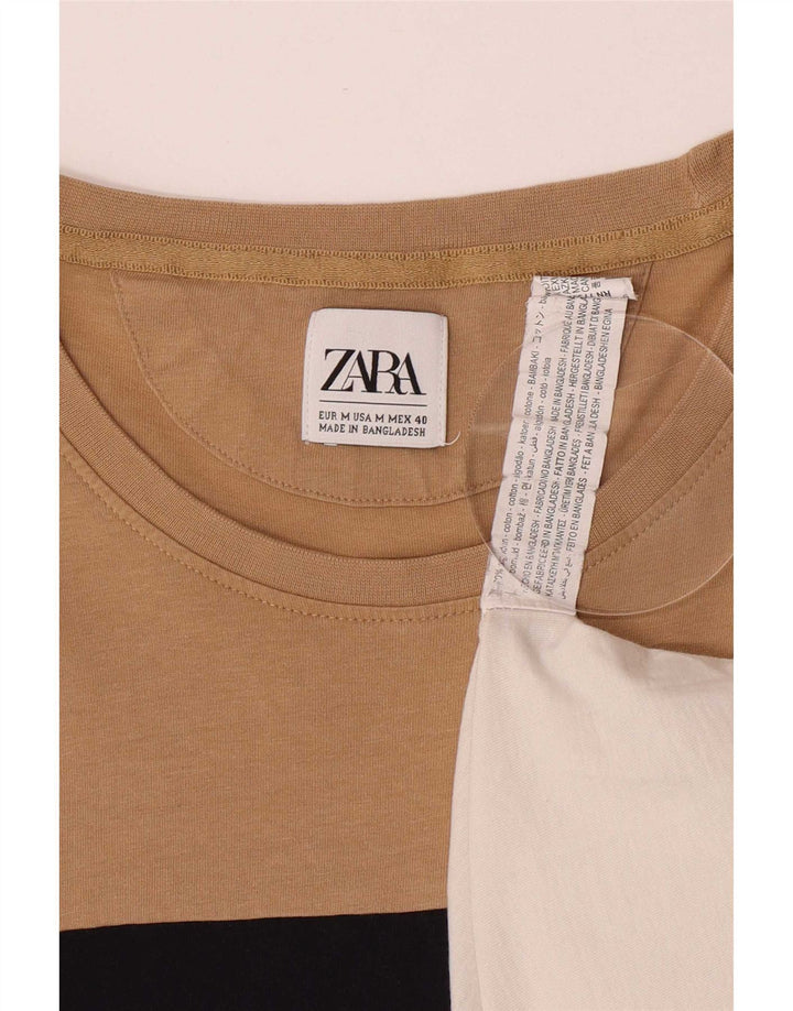 Zara Hombre Camiseta Top Algodón Colorblock Beige Medio