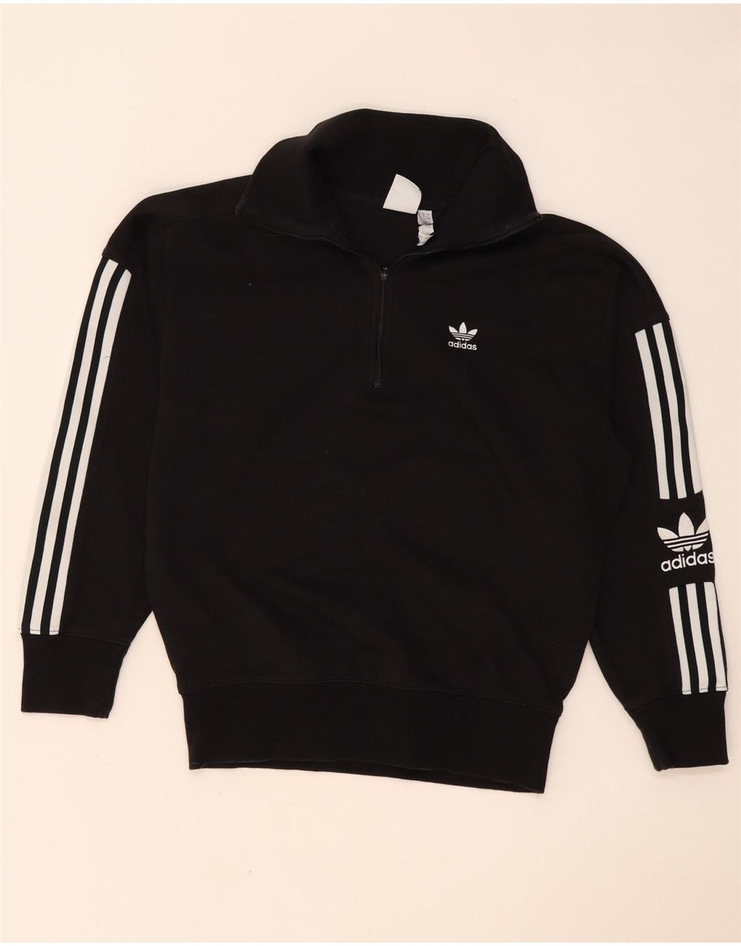 Adidas Womens Oversized Graphic Zip Neck Sweatshirt Jumper UK 8 Small Black