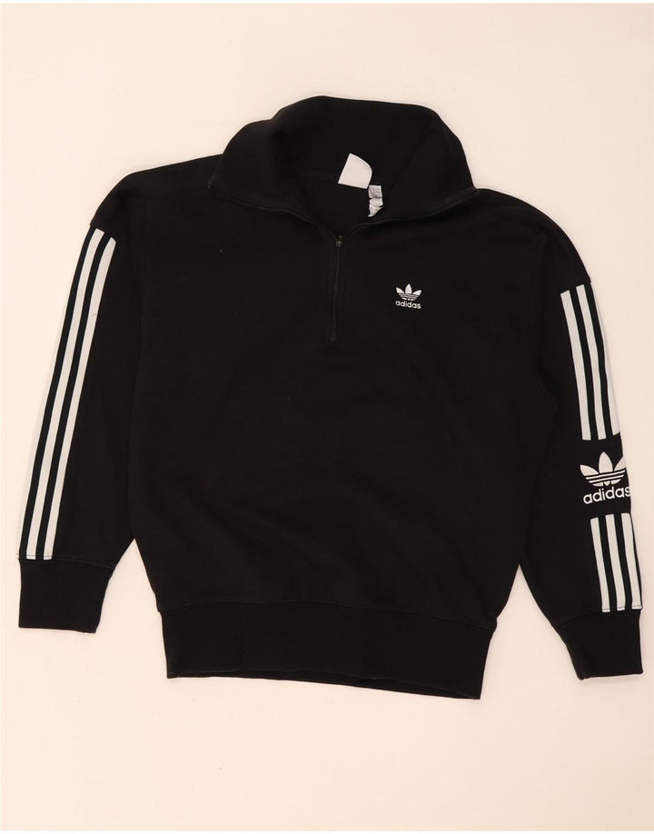 Adidas Womens Oversized Graphic Zip Neck Sweatshirt Jumper UK 8 Small Black