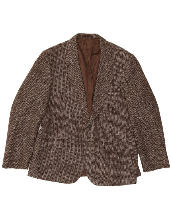 Four Seasons Mens 2 Button Blazer Jacket UK 48 4XL Brown Herringbone Wool