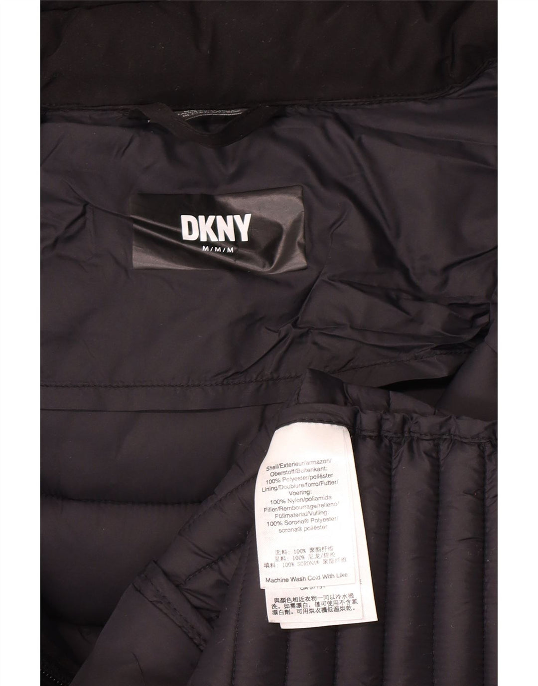 Dkny Manteau rembourré à capuche pour femme UK 12 Medium Noir Polyester