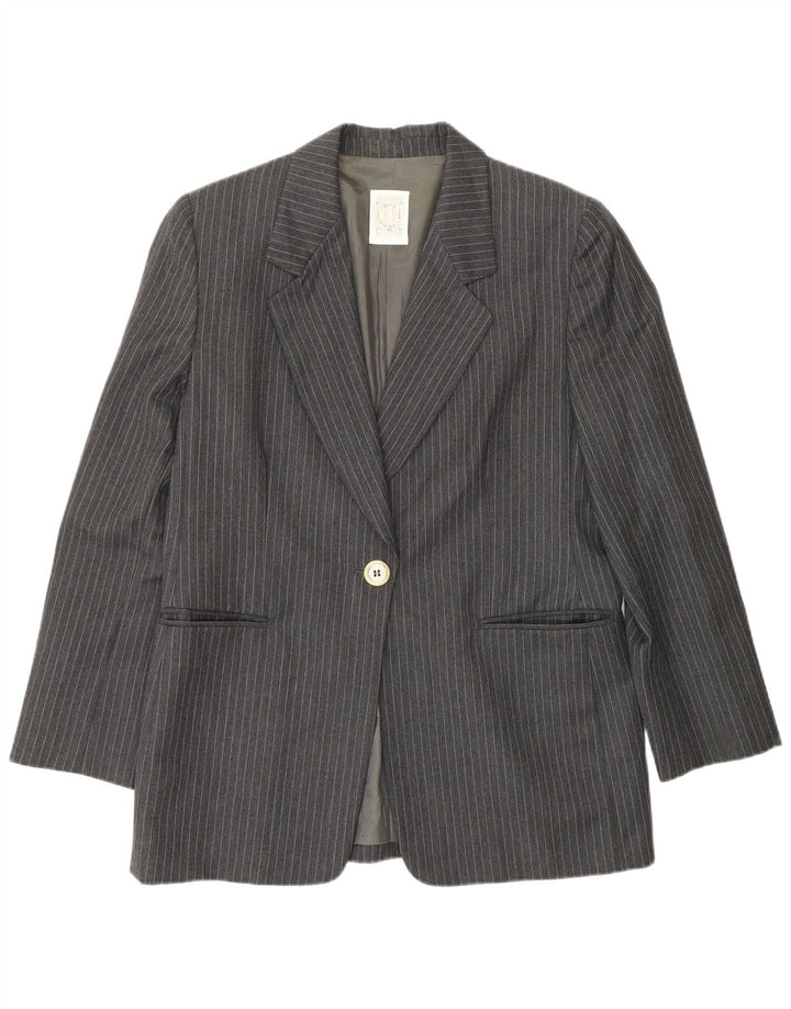 Ferre Womens 001 1 Button Blazer Jacket UK 16 Large Grey Pinstripe Acetate