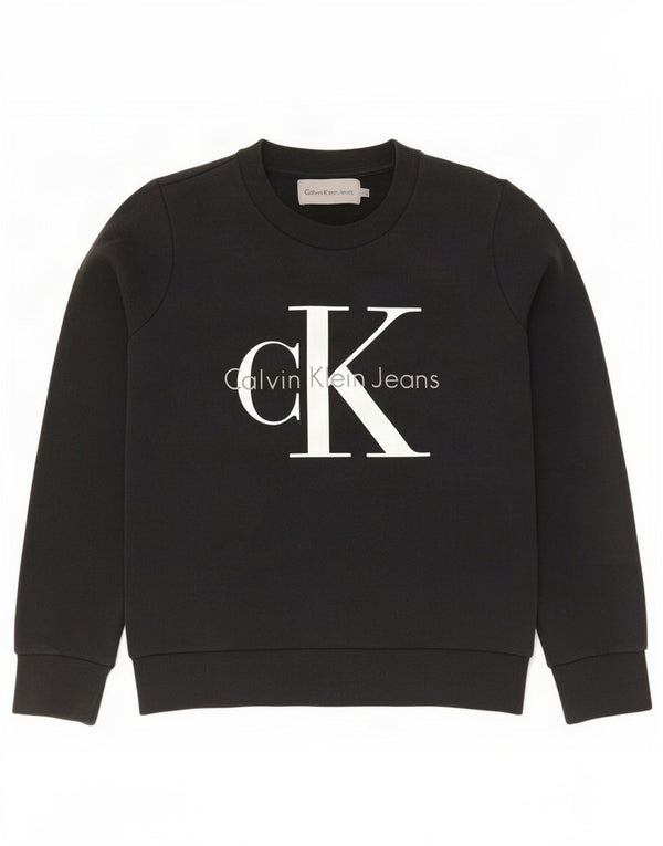 Calvin Klein Jeans Damen Grafik-Sweatshirt-Pullover UK 14 Medium Schwarz