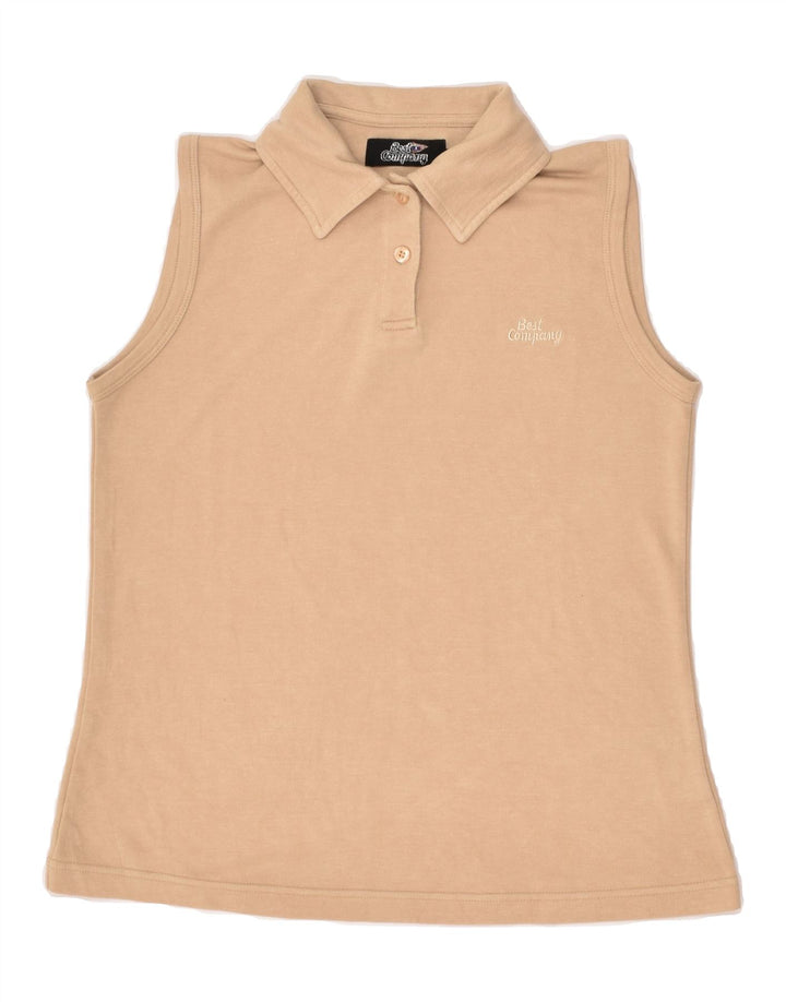 BEST COMPANY Womens Sleeveless Polo Shirt UK 12 Medium Beige Polyester | Vintage Best Company | Thrift | Second-Hand Best Company | Used Clothing | Messina Hembry 