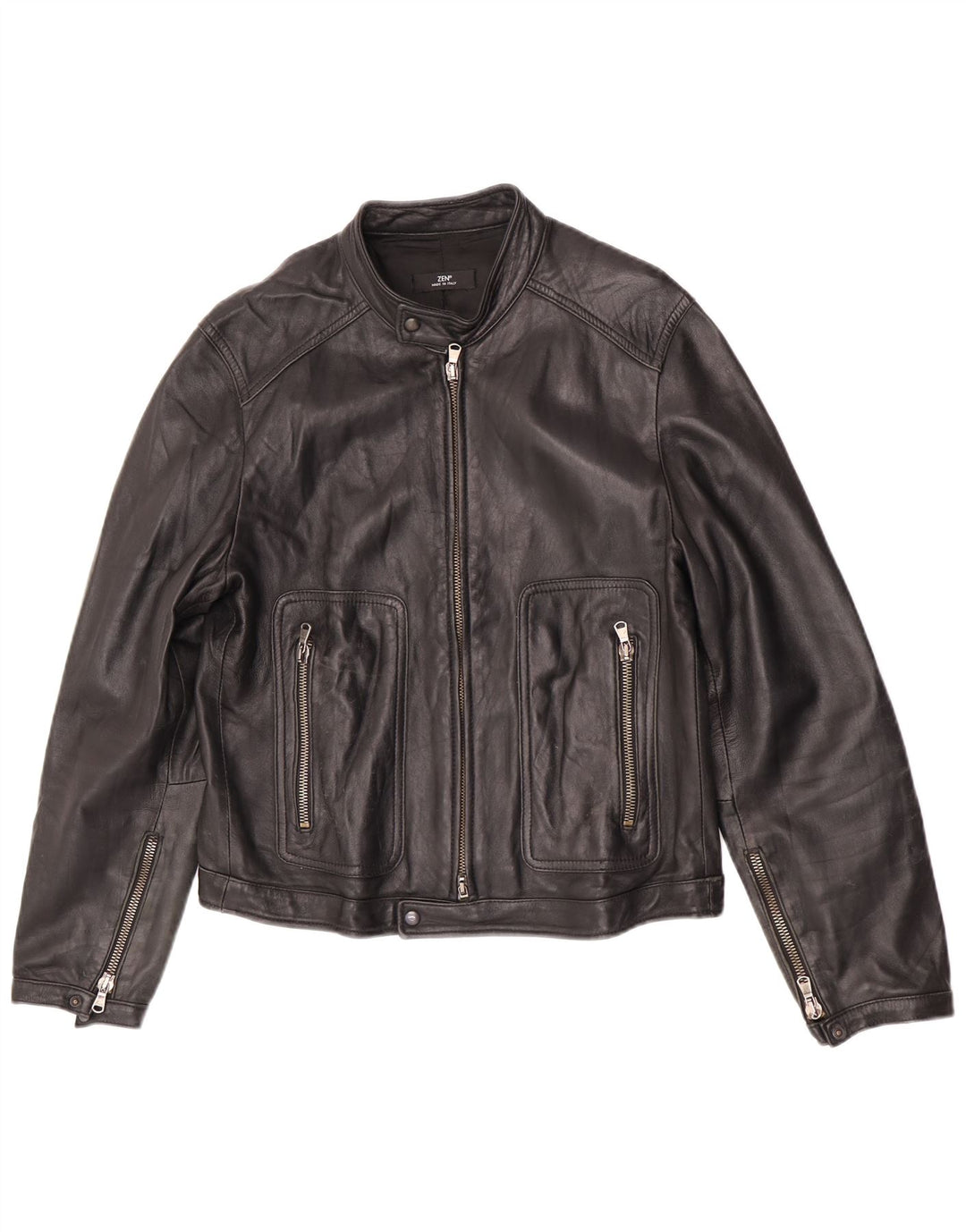 Zen Mens Leather Jacket EU 50 Medium Black Leather