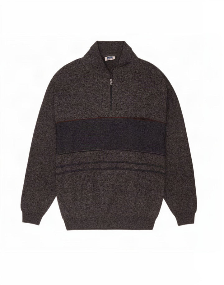 Rodes Mens Polo Neck Jumper Sweater Large Navy Blue Striped Wool