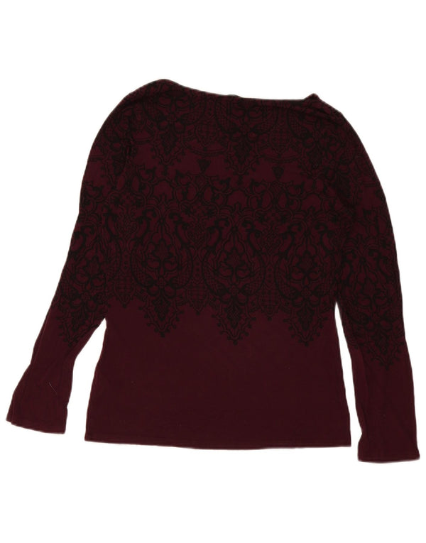 Oasis Damen Top Langarm UK 12 Medium Burgunder Paisley Viskose