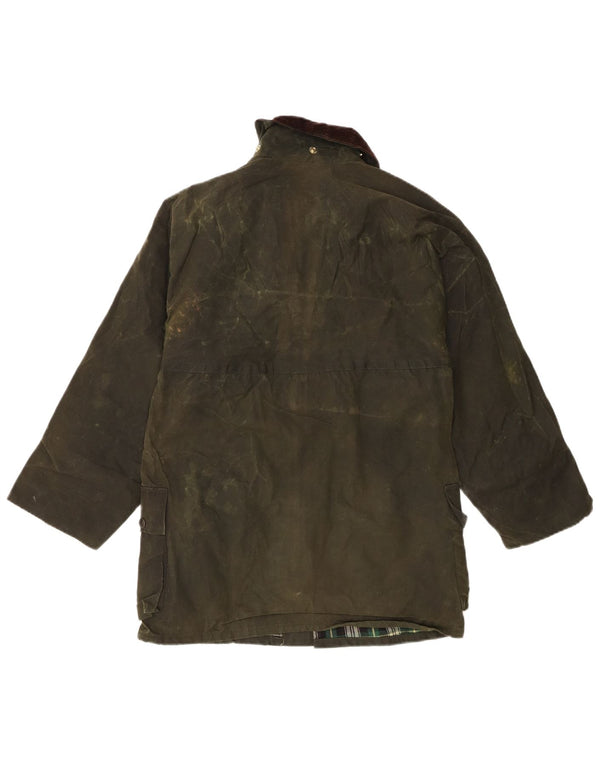 Vintage Mens Waxed Cotton Jacket UK 36 Small Green Check
