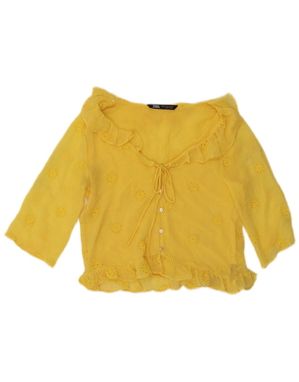 Blusa feminina Zara com manga 3/4 e manga 3/4 Reino Unido 10 pequena amarela