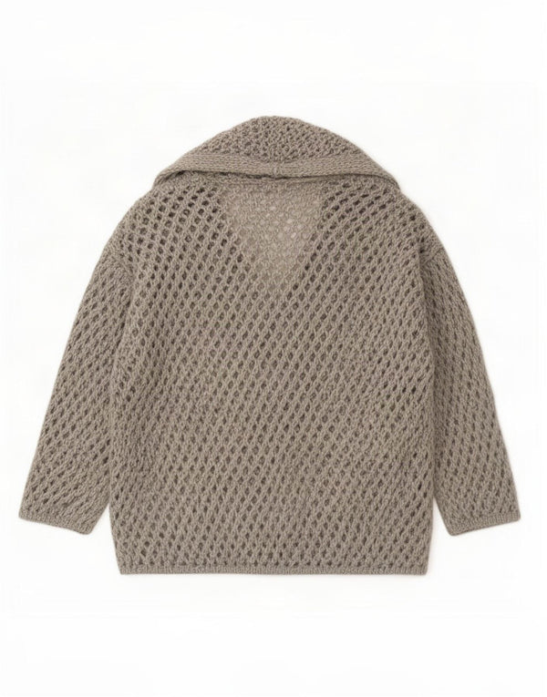 Benetton Pull cardigan surdimensionné au crochet pour femme UK 6 XS Gris Acrylique