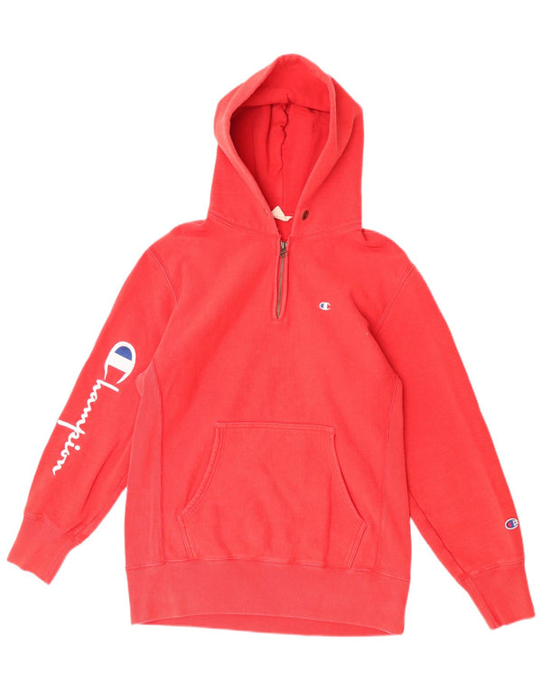 Champion Womens Graphic Zip Neck Hoodie Jumper UK 18 XL Red Cotton