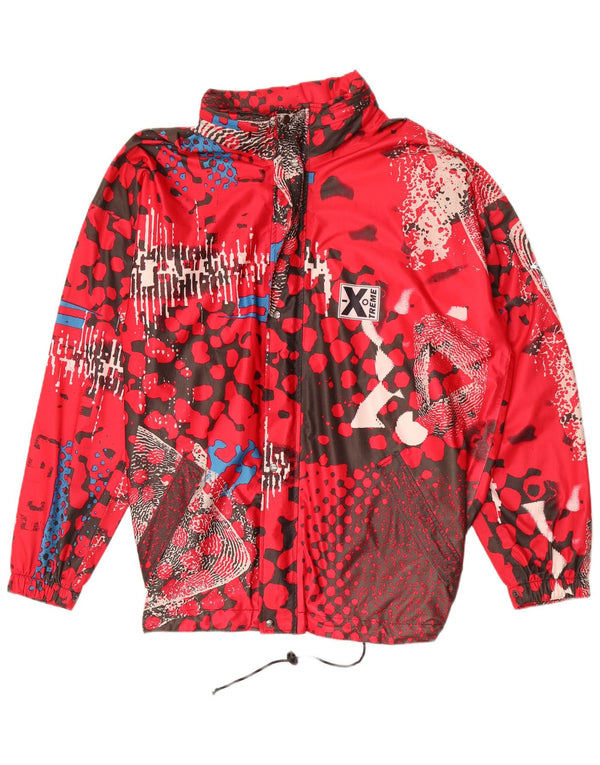 Jaqueta de chuva masculina vintage com capuz gráfico UK 44 2XL vermelho geométrico