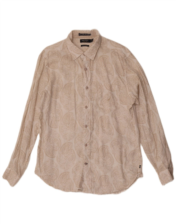 Nautica Mens Shirt Large Beige Paisley Linen