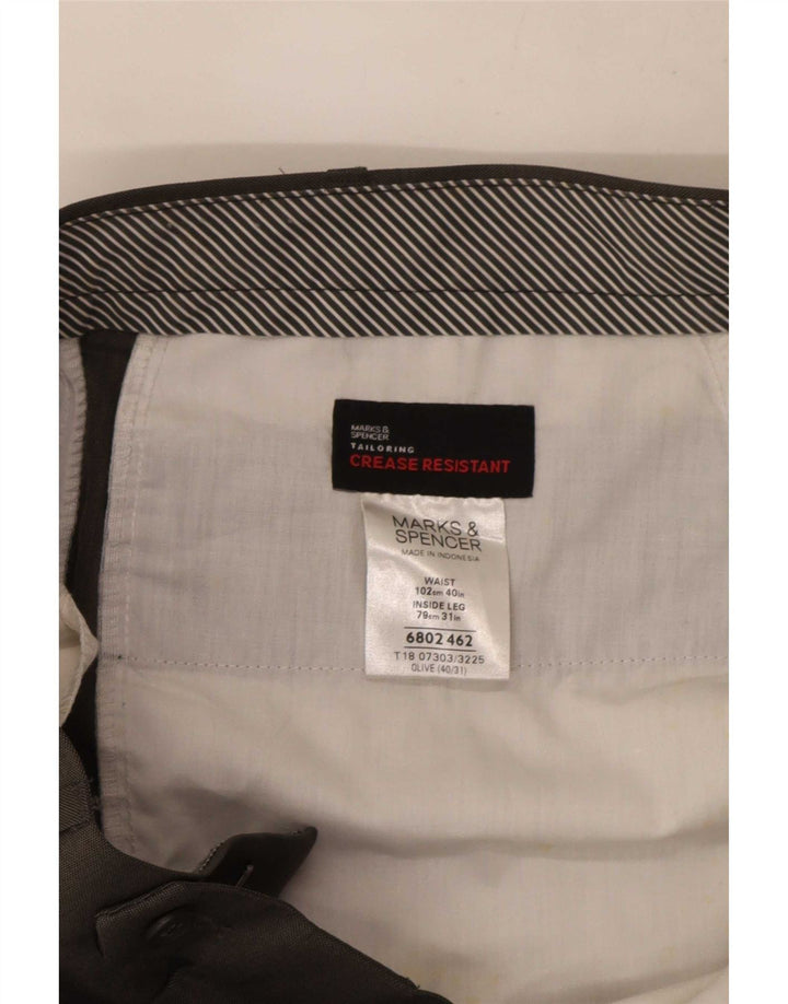 Marks & Spencer Mens Pegged Suit Trousers W40 L31 Khaki Polyester