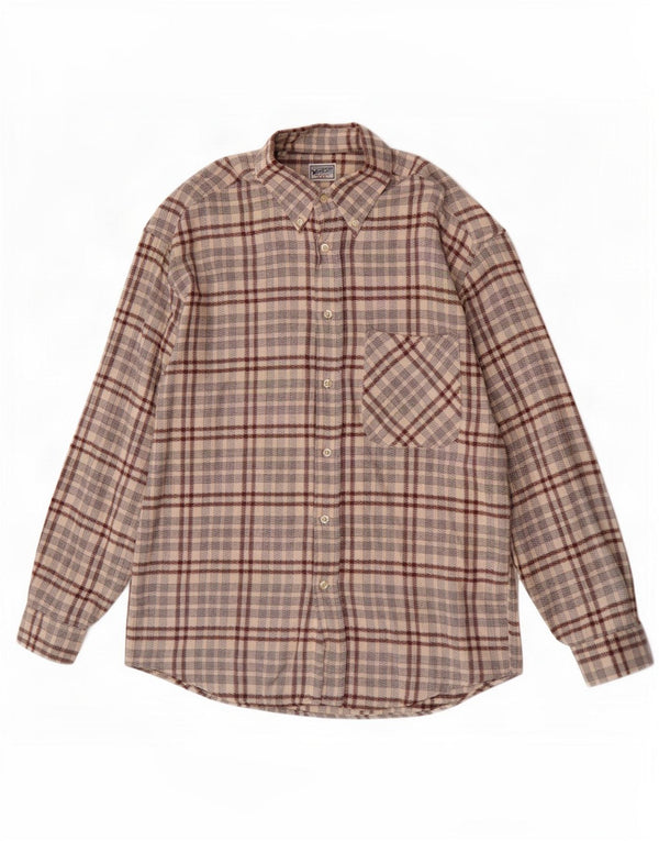 Wampum Mens Flannel Shirt Large Beige Check Cotton