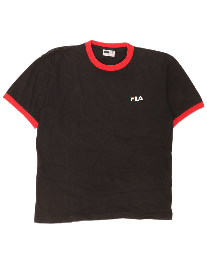 Fila Mens T-Shirt Top Small Black Colourblock Cotton
