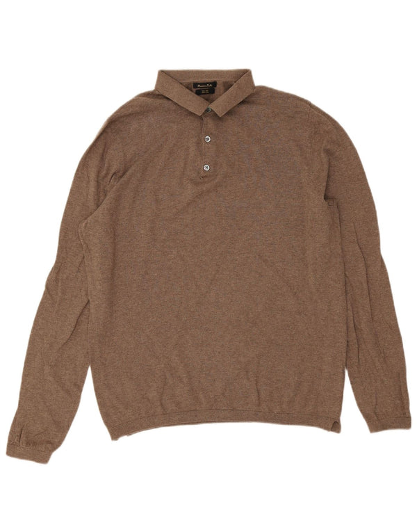 Massimo Dutti Mens Polo Neck Jumper Sweater Large Brown Cotton